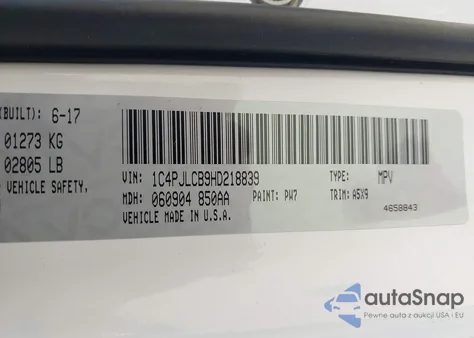 2017 Jeep Cherokee Latitude Fwd z USA, uszkodzony, nr VIN 1C4PJLCB9HD218839